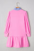 Contrast Striped Collar Patchwork Puff Sleeve Ruffle Hem Mini Dress